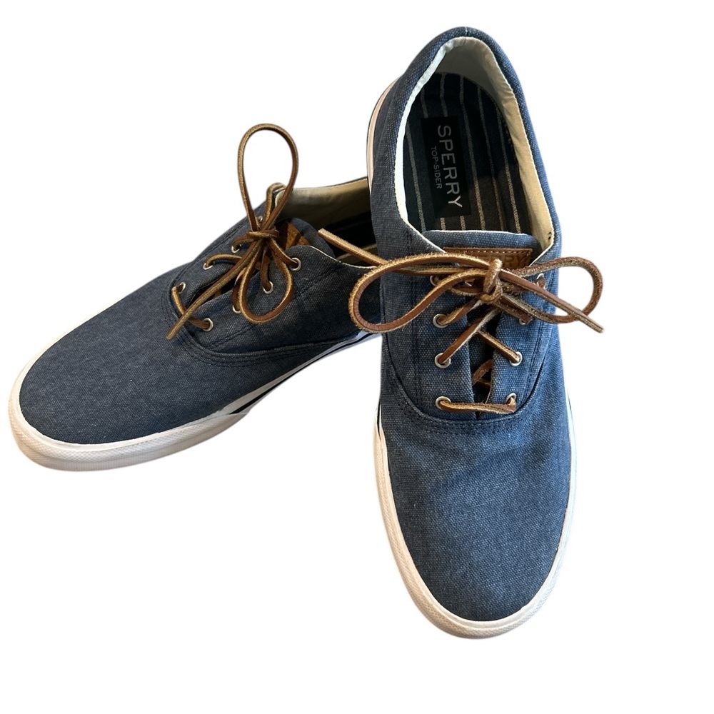 Sperry Mens Striper || CVO Nautical Salt Washed Sneakers, Denim Blue, Size 12